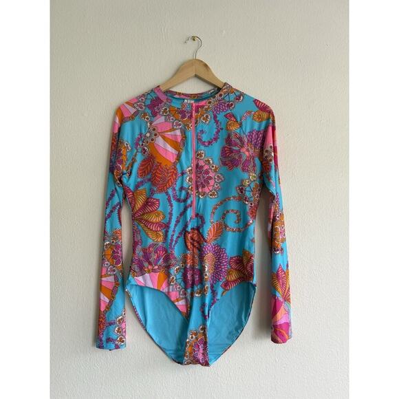 Trina Turk Women Maliana Zip Long Sleeve One-Piece Swimsuit Size XL NWT - Picture 4 of 7